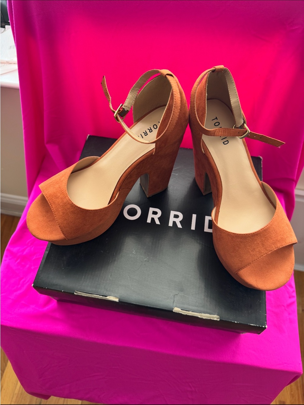 torrid Rust Orange Suede Platform Heels with Ankle Strap